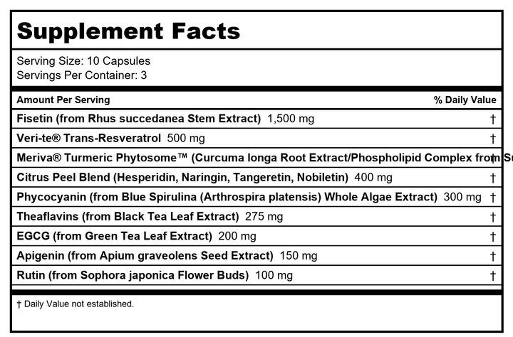 Rapid Reset Multi Senolytic by ProHealth - 30 capsules - Supplement Facts panel
