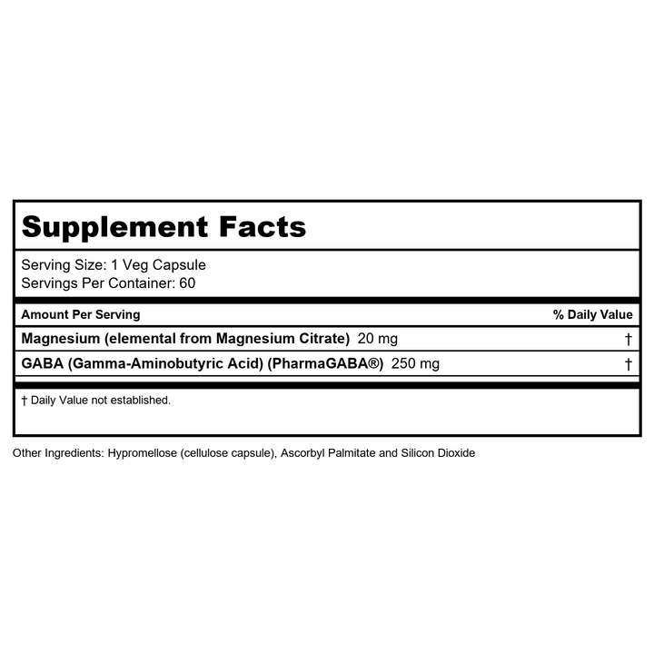 Now Foods Supplements, PharmaGABA 250 mg with Magnesium Citrate, 60 Veg Caps, Relaxation Support* - Supplement Facts panel