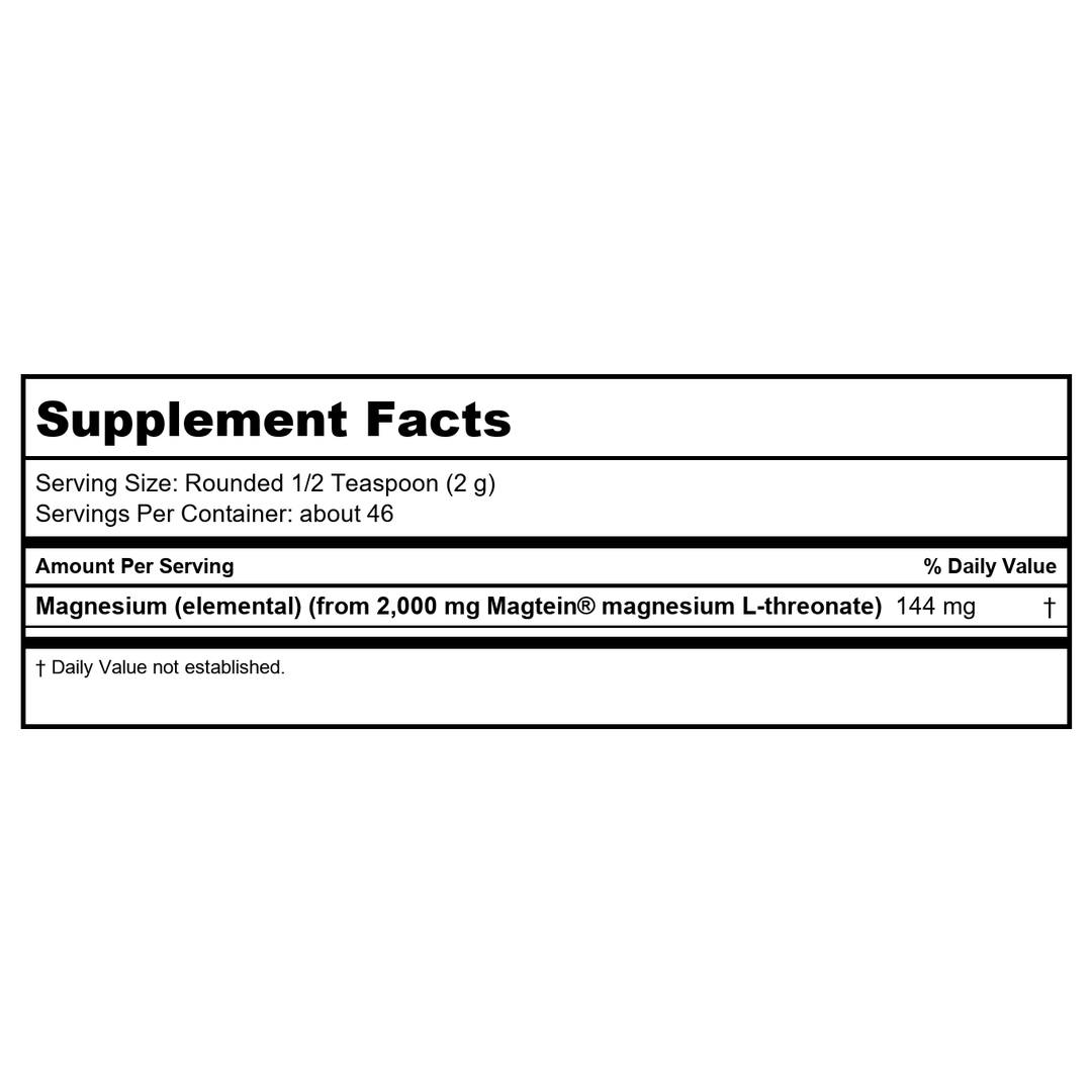 Now Supplements, Magtein® with Patented Form of Magnesium (Mg), Cognitive Support*, Powder, 3.2 oz - Supplement Facts panel
