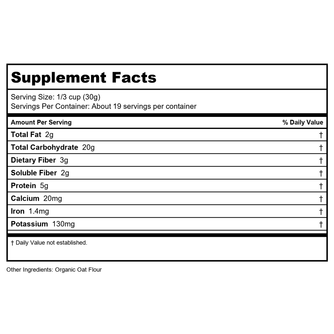 NOW Real Food Organic Oat Flour, Whole Grain, Good Source of Fiber, Wholesome Alternative to White Flour, 20-Ounce - Supplement Facts panel