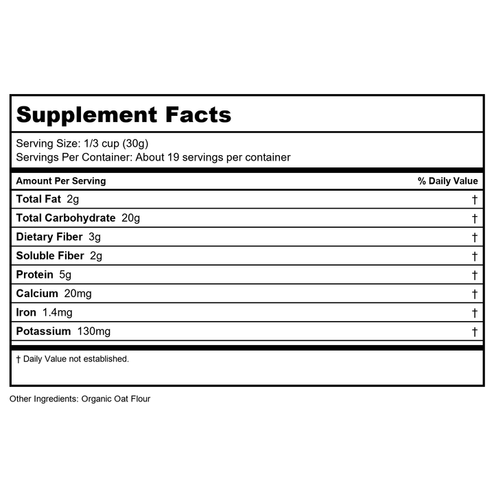 NOW Real Food Organic Oat Flour, Whole Grain, Good Source of Fiber, Wholesome Alternative to White Flour, 20-Ounce - Supplement Facts panel