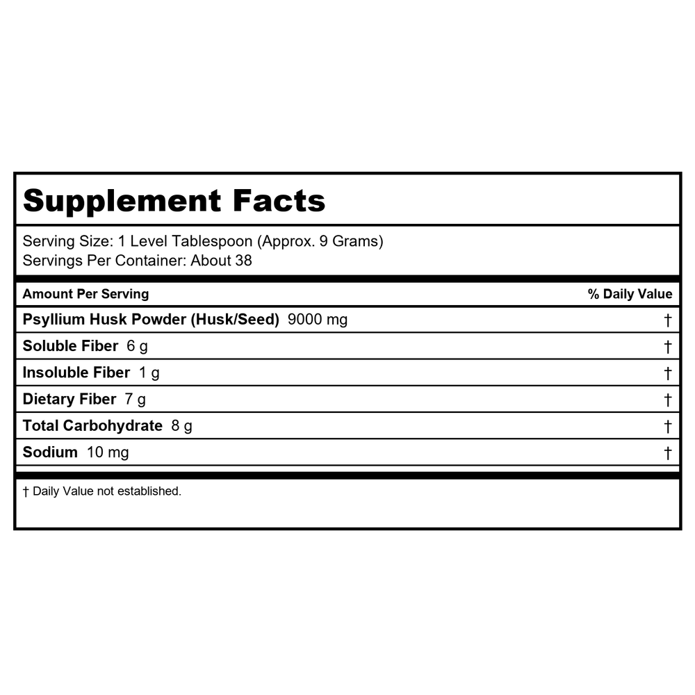 Now Foods Psyllium Husk Powder 12 Oz 340 Kosher Vegan Non Gmo - Supplement Facts panel