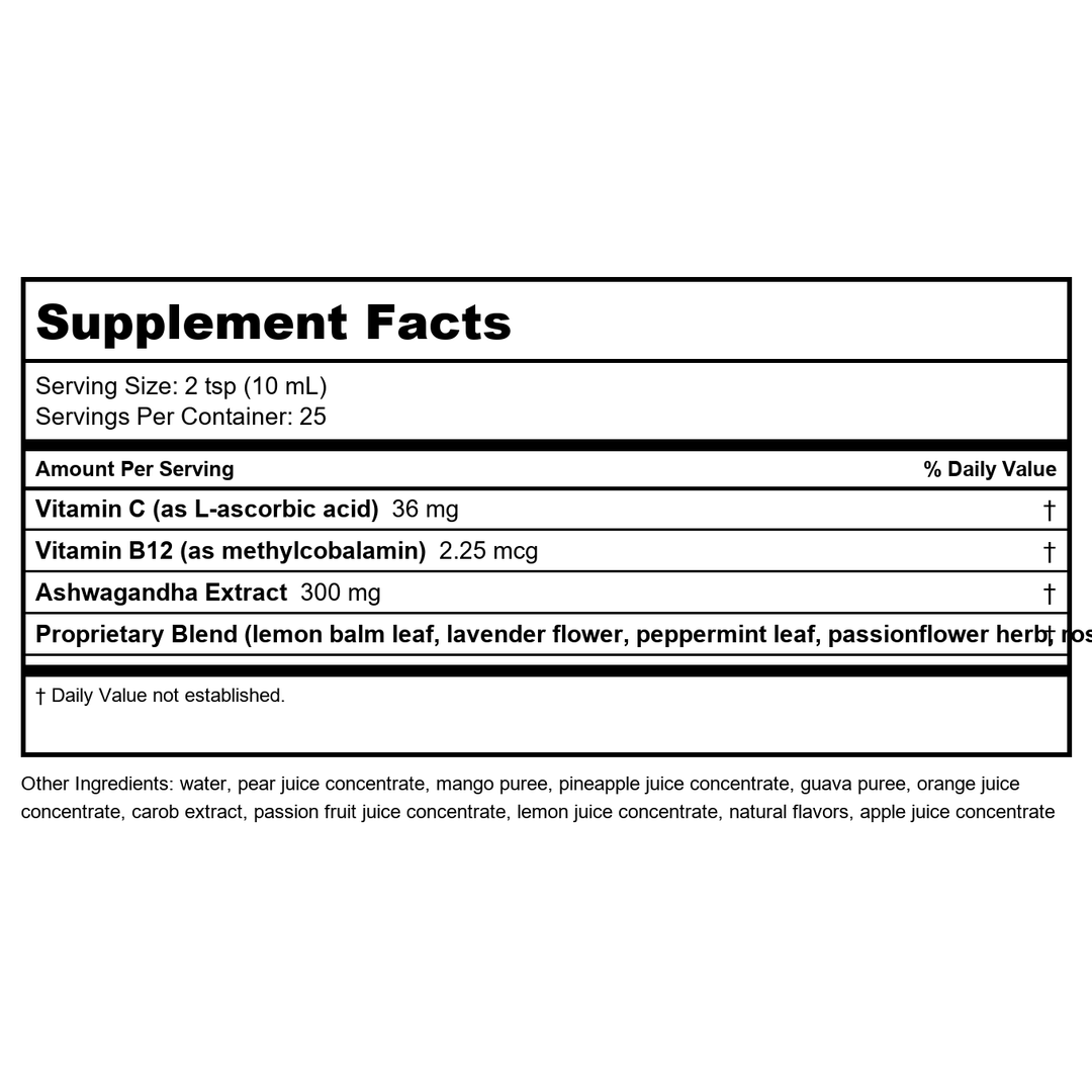 Floradix Ashwagandha Liquid Herbal &amp; Vitamin Formula - Herbal Supplement with Ashwagandha Extract, Vitamin C, B12 &amp; More - for Stress Support - Gentle to Digest - Vegan &amp; Non-GMO - 8.5 fl oz - Supplement Facts panel