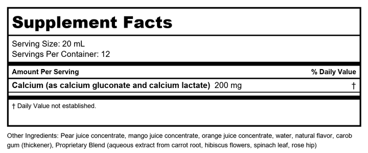 FLORADIX Liquid Calcium, 8.5 OZ - Supplement Facts panel