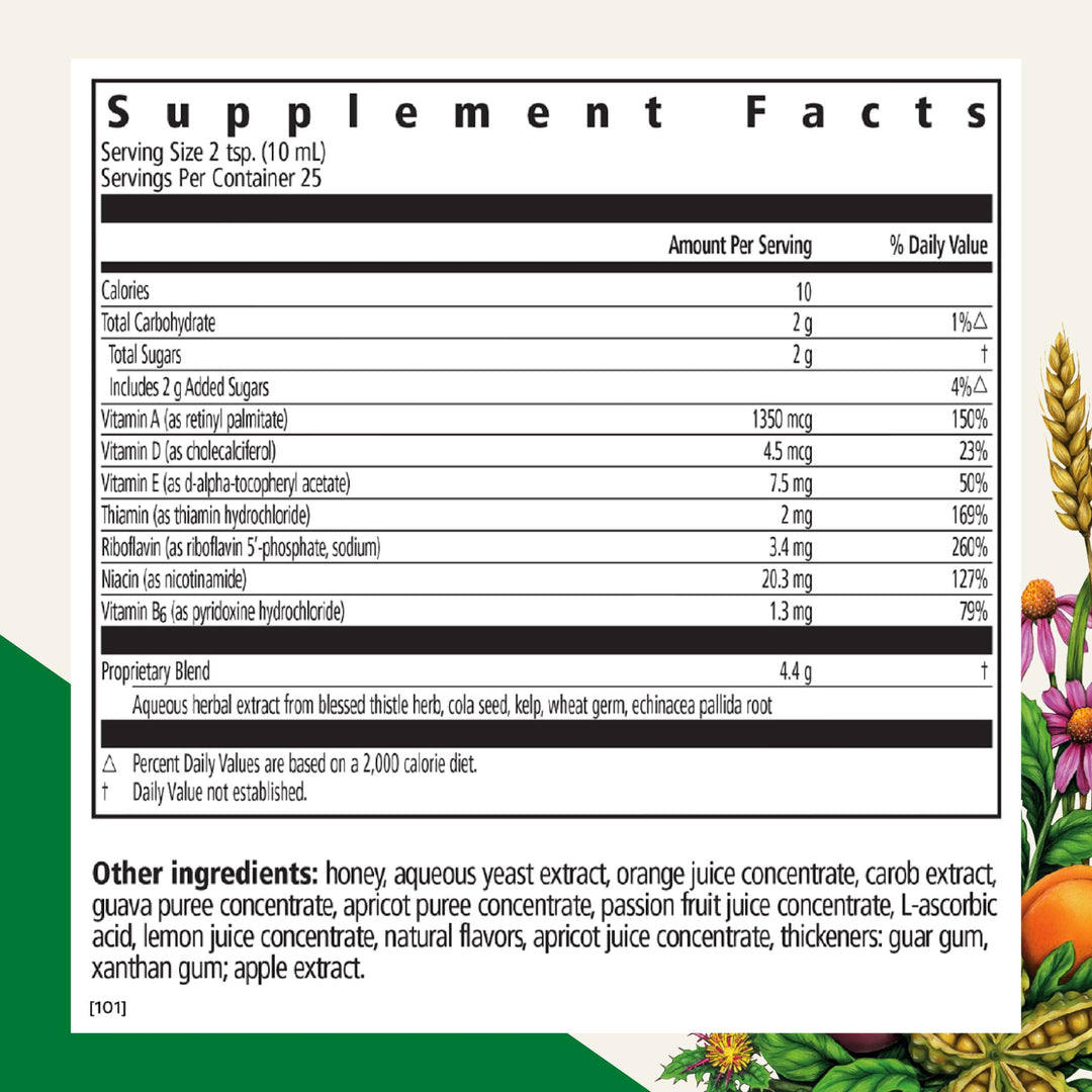 Floradix Epresat Adult Liquid Multivitamin - Herbal Supplement - Daily Supplement with Vitamin A, D, B6, Milk Thistle &amp; More - Supports Energy &amp; Liver Health - Vegetarian, Non-GMO - 8.5 fl oz - Supplement Facts panel