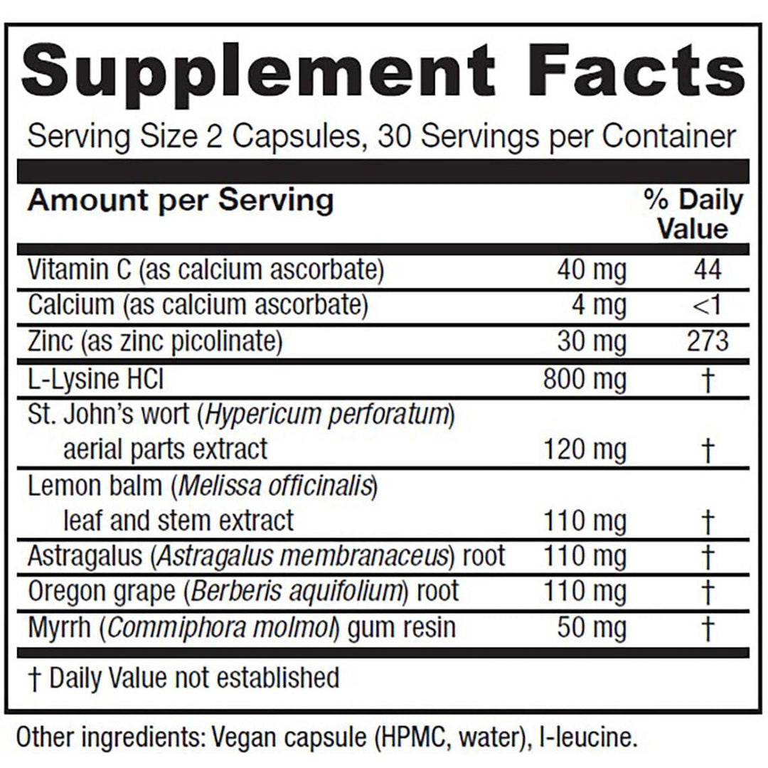 Vitanica Lysine Extra, Immune System Support, Vegan, 60 Count - Supplement Facts panel