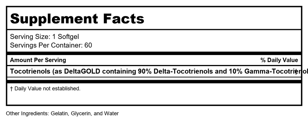 Cardiovascular Research 120 Softgels 125 mg Vitamin E Annatto Tocotrienols Pure DeltaGOLD, 90% Delta and 10% Gamma, 2 Bottles 60 Soft Gels Each (ANNATOC) - Supplement Facts panel