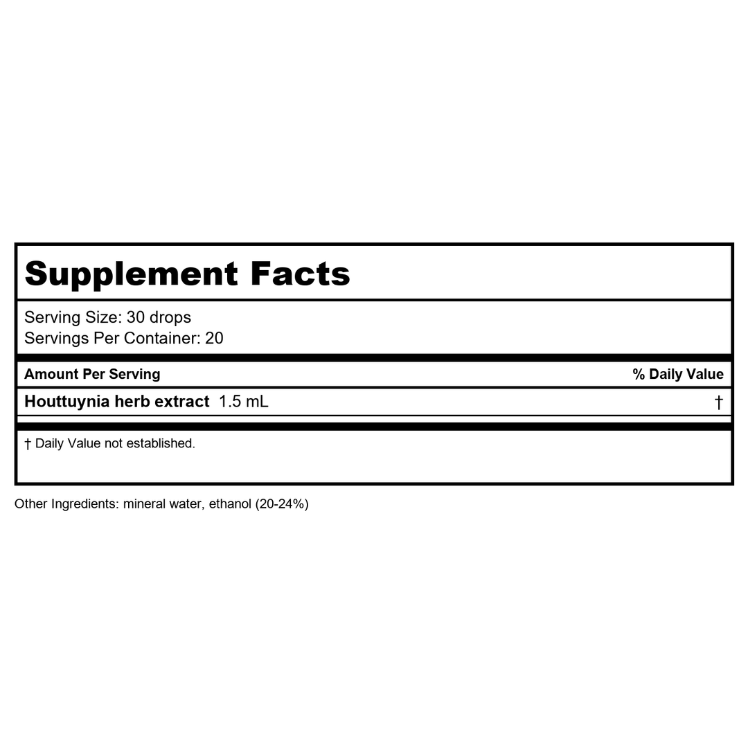 NutraMedix Houttuynia - Gastrointestinal, Immune System &amp; Microbial Support Tincture - Helps with Digestion, GI Health &amp; Body Detox Cleanse - Plant-Based Liquid Drops (1 oz / 30 ml) - Supplement Facts panel