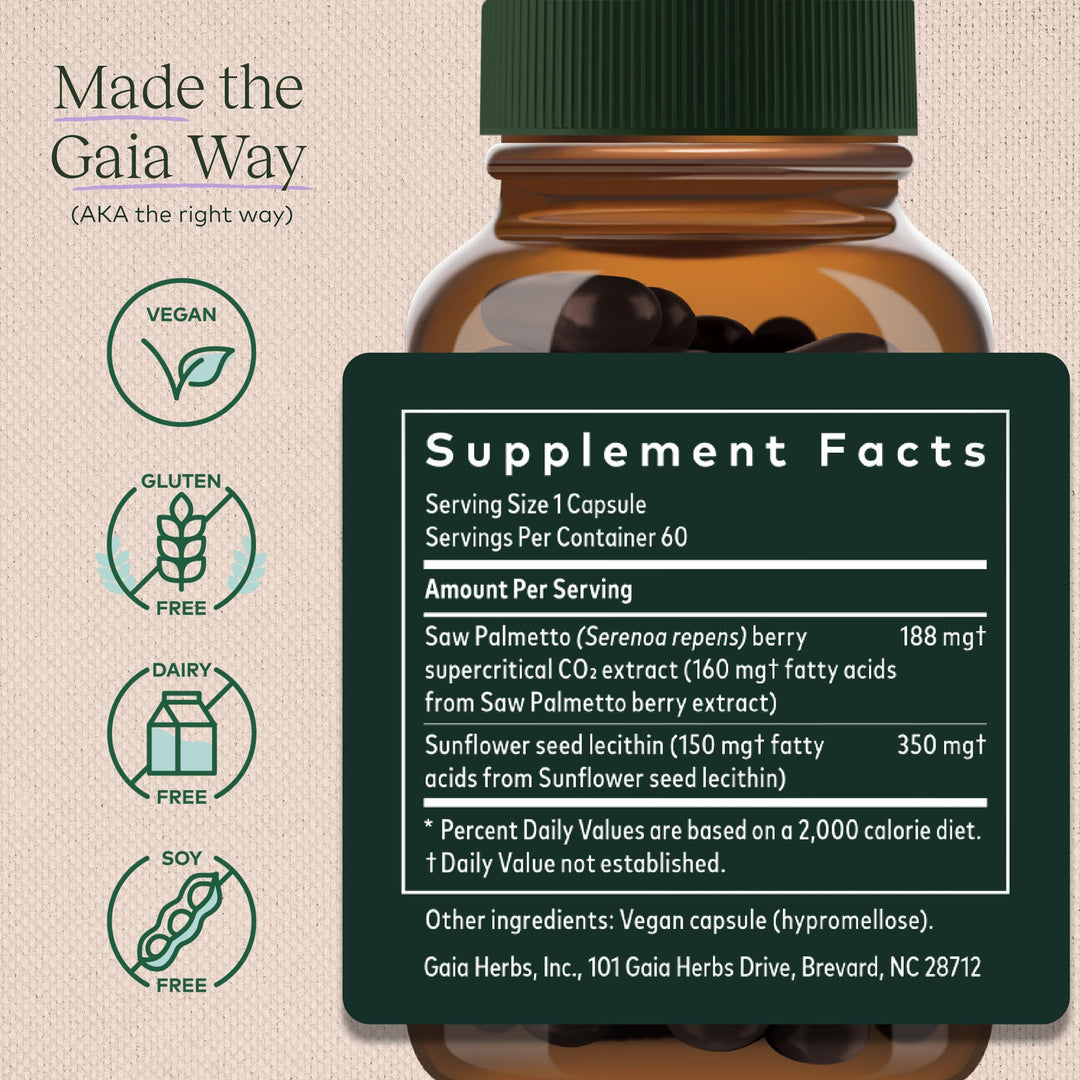 Gaia Herbs Saw Palmetto - Supports Healthy Prostate Function &amp; Urinary Health - Saw Palmetto &amp; Sunflower Seed Lecithin to Support Men&