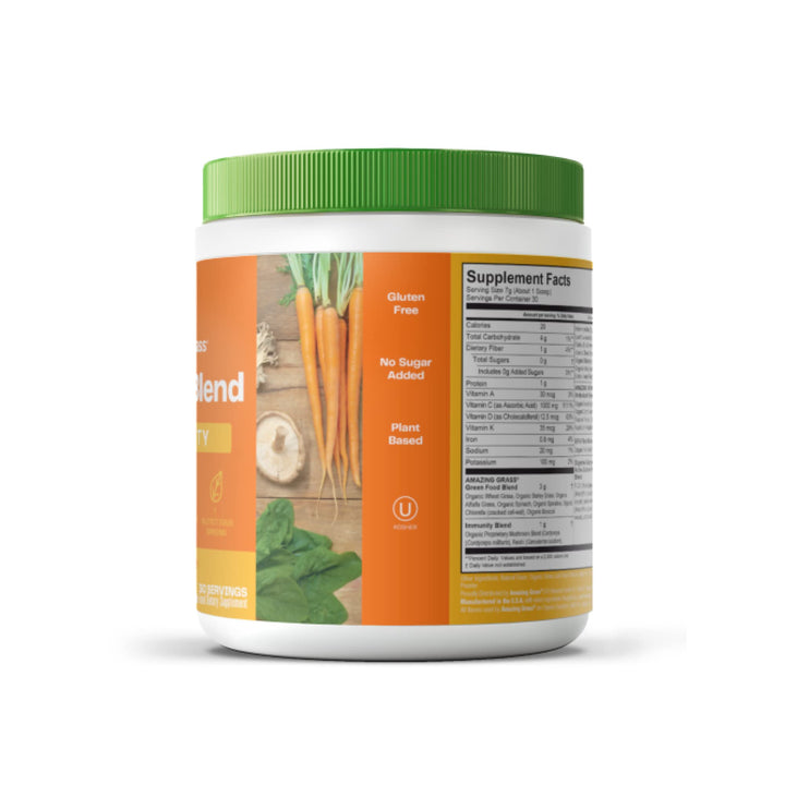 Amazing Grass Green Superfood Immunity: Super Greens Powder with Vitamin C, Cordyceps, Beet Root Powder &amp; Reishi Mushrooms, Tangerine, 30 Servings - Supplement Facts panel