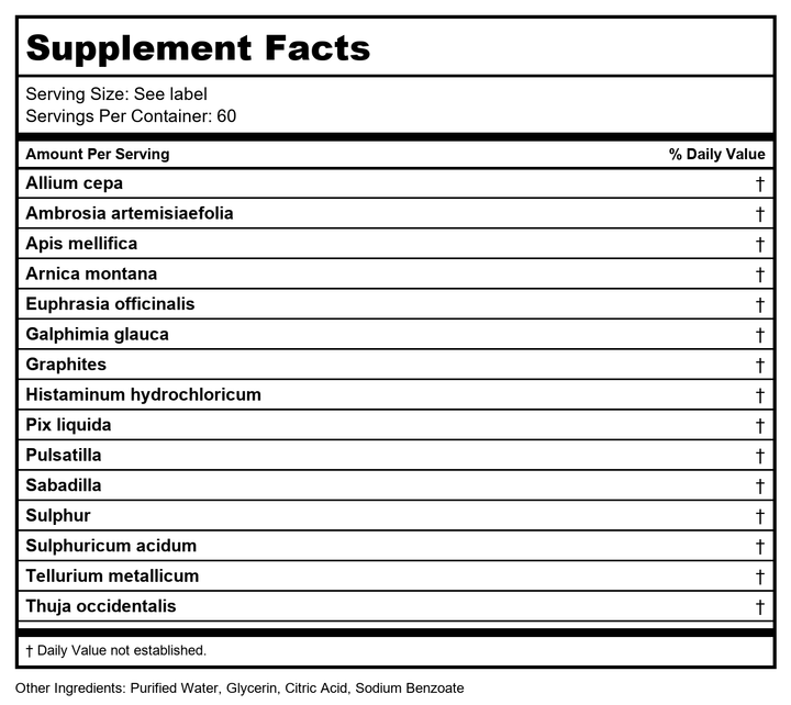 T-Relief Pet Allergy Support Drops for Dogs &amp; Cats Itchy Relief Supports Healthy Skin &amp; Coat Natural Medicine Helps Soothe Hot Spot Itching Paws Licking Runny Nose Sneezing Watery Eyes - 1.69 Fl oz - Supplement Facts panel