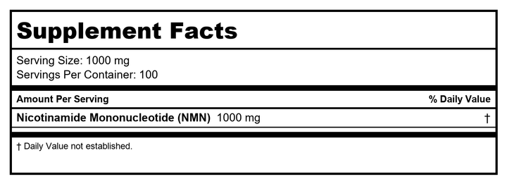 Pure NMN Powder - 1000g - Supplement Facts panel