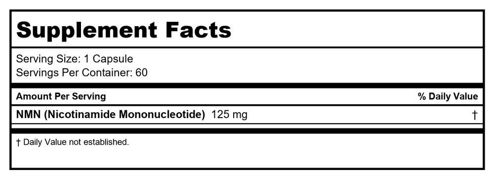 Pure NMN Capsules - 60 Capsules - Supplement Facts panel