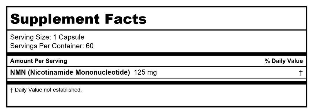 Pure NMN Capsules - 60 Capsules - Supplement Facts panel