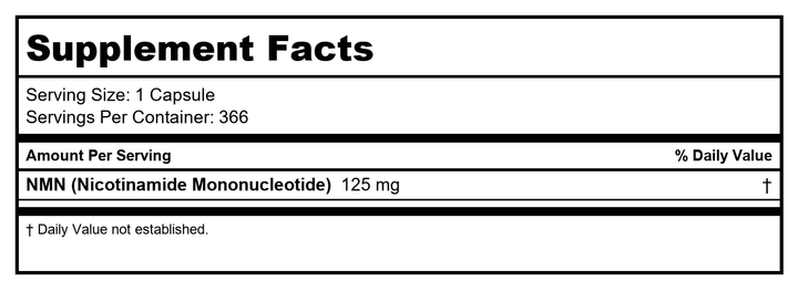 Pure NMN Capsules - 366 Capsules - Supplement Facts panel
