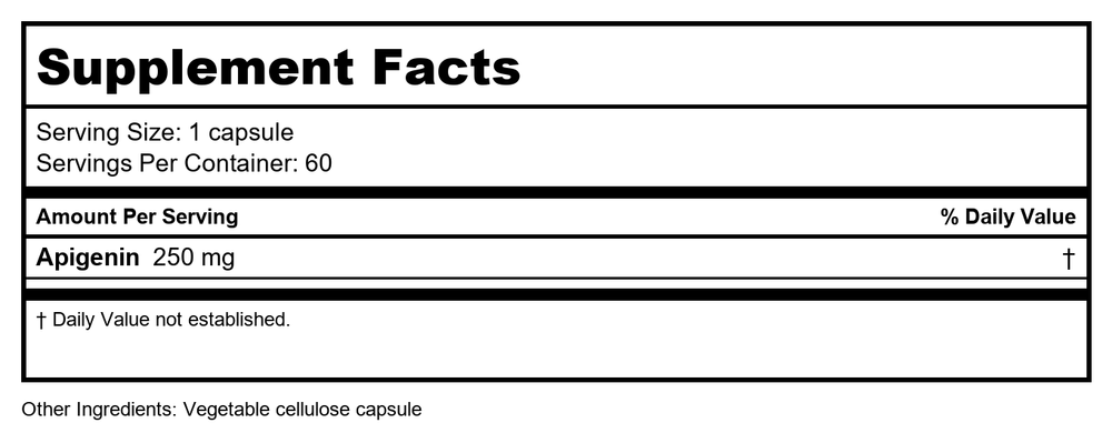 Pure Apigenin - 60 Capsules - Supplement Facts panel
