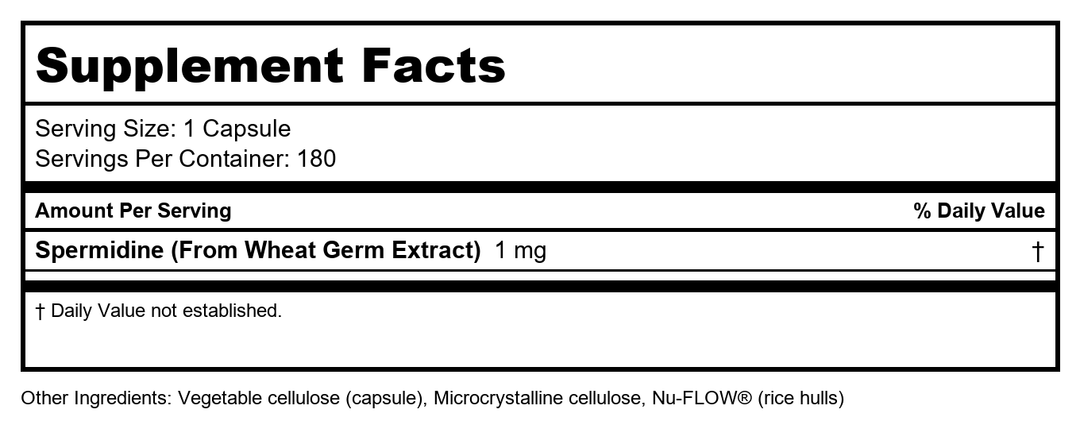Pure Spermidine - 60 Capsules - Supplement Facts panel
