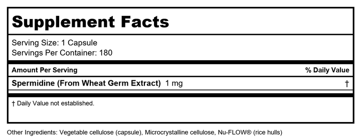 Pure Spermidine - 60 Capsules - Supplement Facts panel