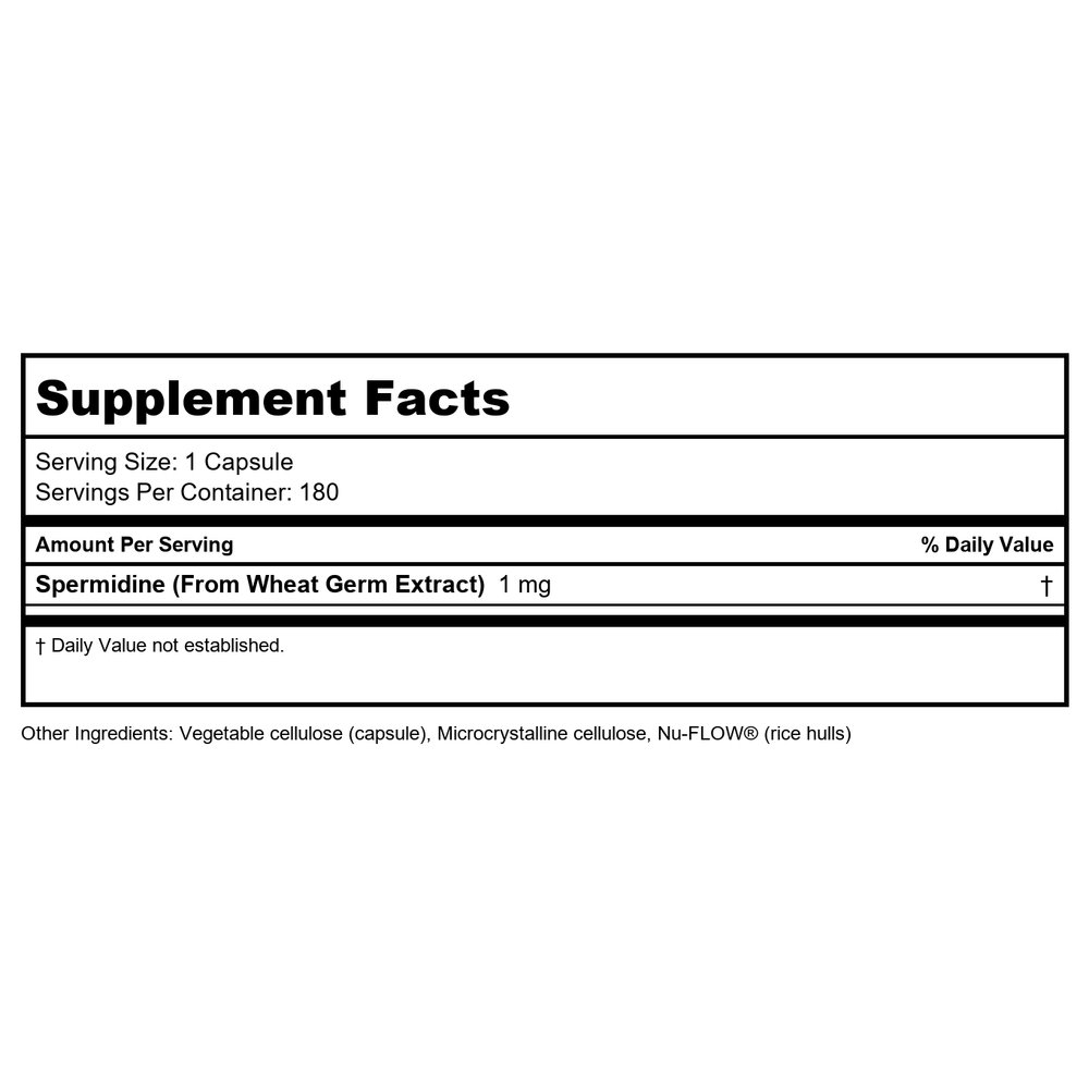 Pure Spermidine - 366  Capsules - Supplement Facts panel