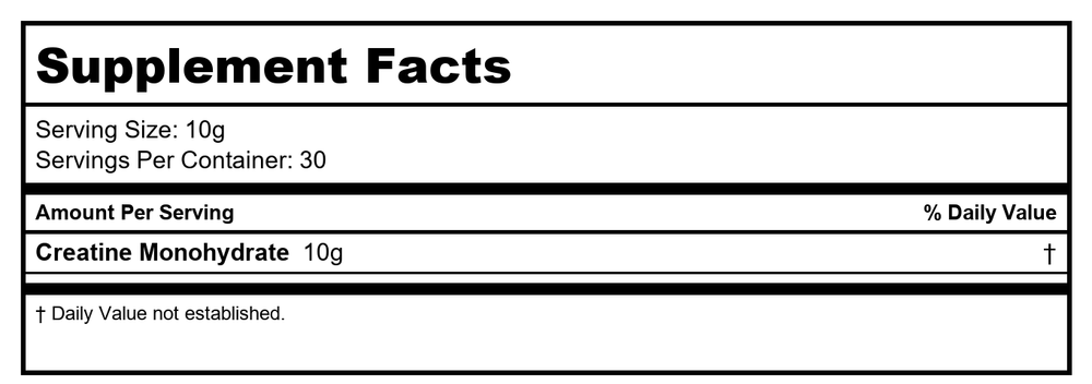 Creatine Monohydrate - 300g - Supplement Facts panel
