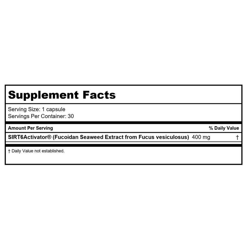 SIRT6Activator - 30 Capsules - Supplement Facts panel
