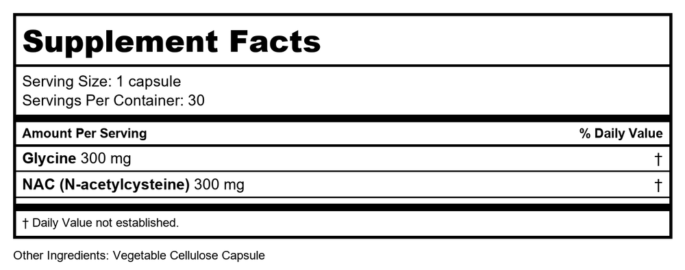 Glycine & NAC - 30 Capsules - Supplement Facts panel