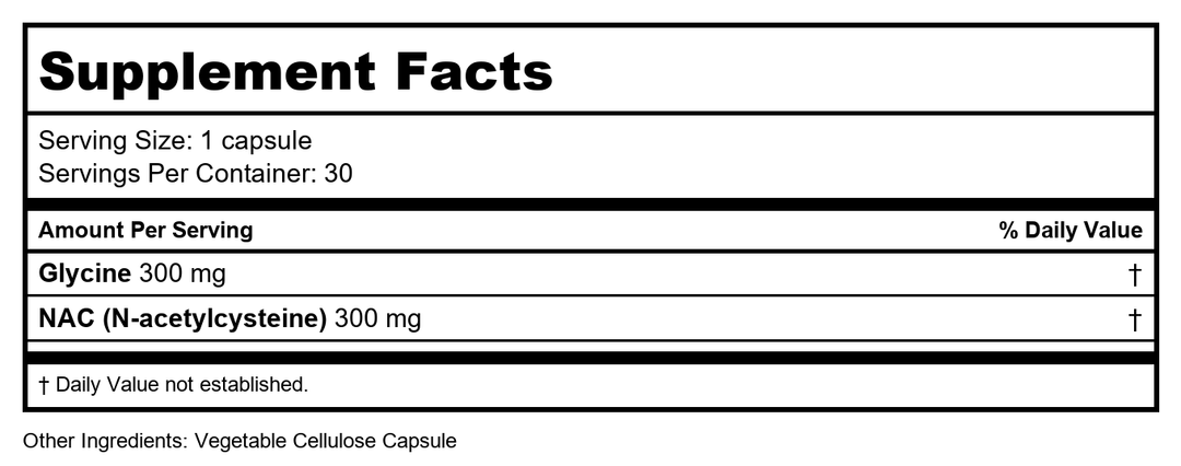 Glycine &amp; NAC - 30 Capsules - Supplement Facts panel