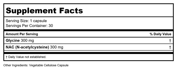 Glycine &amp; NAC - 30 Capsules - Supplement Facts panel