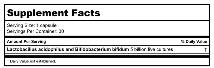 ProBiotic - 30 Capsules - Supplement Facts panel