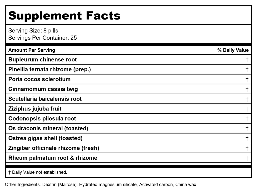 Bupleurum Dragonbone Oystershell Pills/Chai Hu Long Gu Mu Li Wan, 200 ct, Plum Flower by Plum Flower by MayWay - Supplement Facts panel