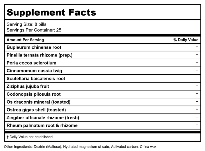Bupleurum Dragonbone Oystershell Pills/Chai Hu Long Gu Mu Li Wan, 200 ct, Plum Flower by Plum Flower by MayWay - Supplement Facts panel