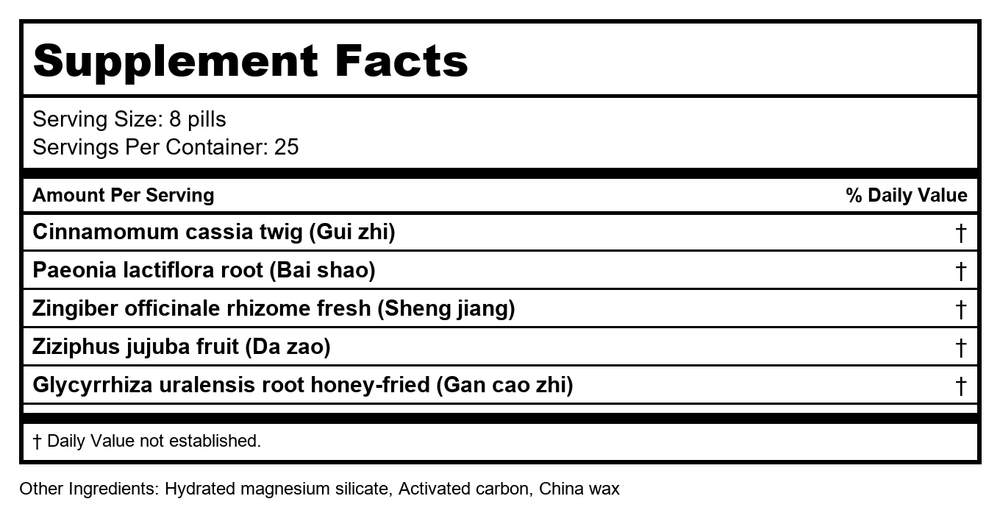 Gui Zhi Tang Teapills (Gui Zhi Tang Wan), 200 ct, Plum Flower by Plum Flower by MayWay - Supplement Facts panel