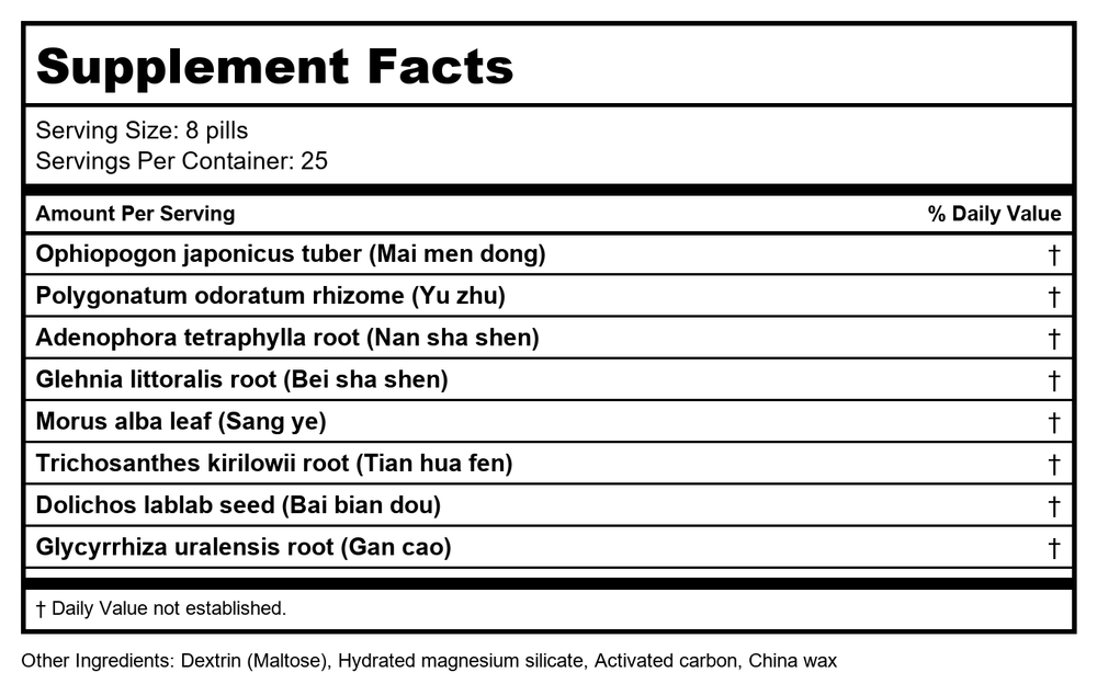 Autumn Rain Teapills (Sha Shen Mai Men Dong Tang Wan), 200 ct, Plum Flower by MayWay - Supplement Facts panel