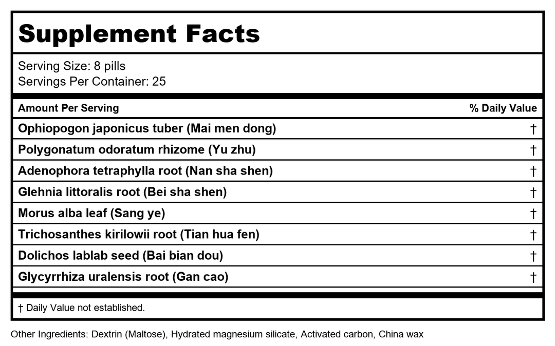 Autumn Rain Teapills (Sha Shen Mai Men Dong Tang Wan), 200 ct, Plum Flower by MayWay - Supplement Facts panel
