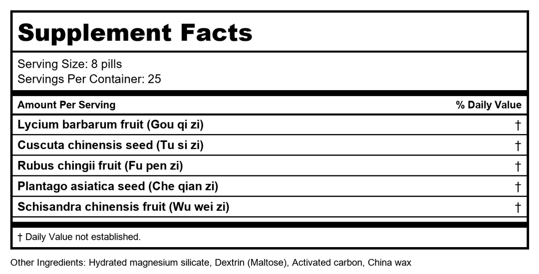 Five Ancestors Teapills (Wu Zi Yan Zong Wan), 200 ct, Plum Flower by MayWay - Supplement Facts panel