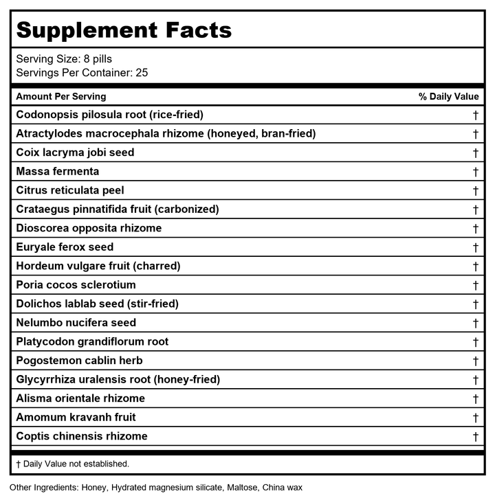 Plum Flower Zi Sheng Teapills by MayWay - Supplement Facts panel