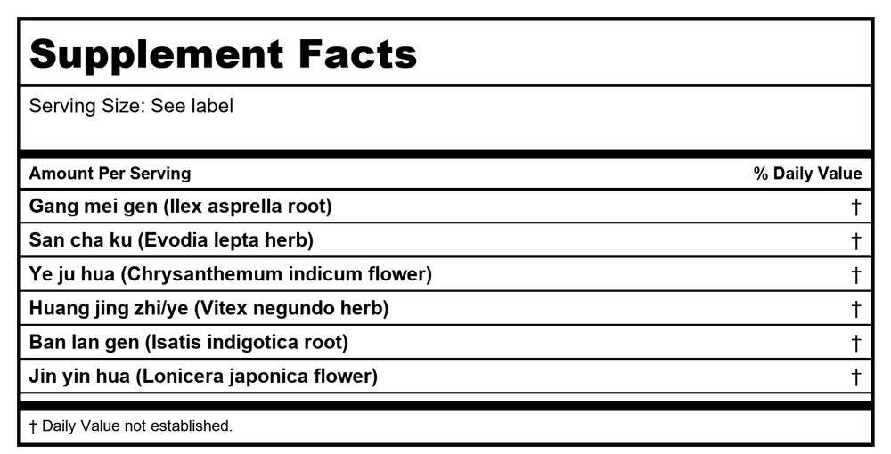 Gan Mao Ling, 100 ct, Plum Flower by MayWay - Supplement Facts panel