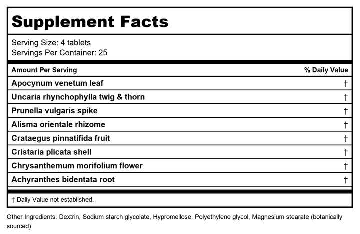 Canero hipamus Luo Bu Ma Tablets, 100 ct, Plum Flower by MayWay - Supplement Facts panel