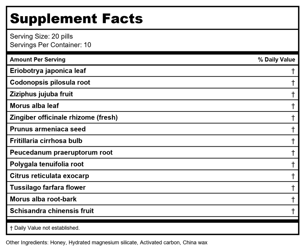 Qi Guan Yan Wan, 200 ct, Plum Flower - Supplement Facts panel