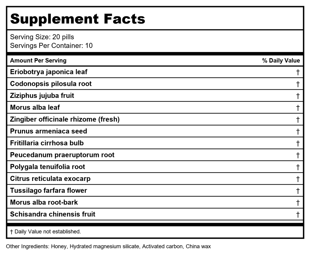 Qi Guan Yan Wan, 200 ct, Plum Flower - Supplement Facts panel