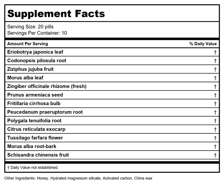 Qi Guan Yan Wan, 200 ct, Plum Flower - Supplement Facts panel