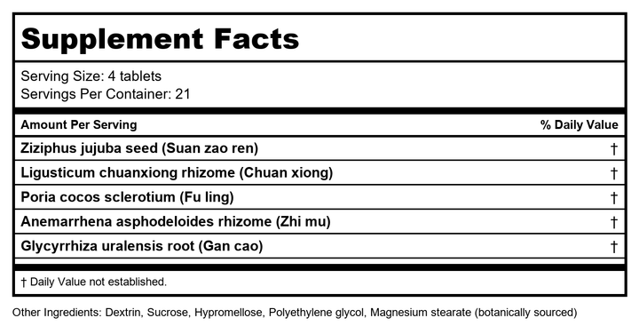 Plum Flower Suan Zao Ren Tang Tablets by MayWay - Supplement Facts panel