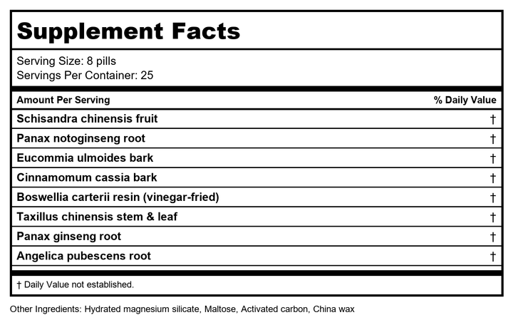 Plum Flower Tian Qi Du Zhong-MW3922-tin tzat to chung wan by MayWay - Supplement Facts panel