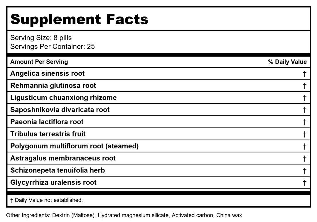 Plum Flower Dang Gui Wan (Angelica Dang Gui Teapills), 200 ct, Min Shan by MayWay - Supplement Facts panel