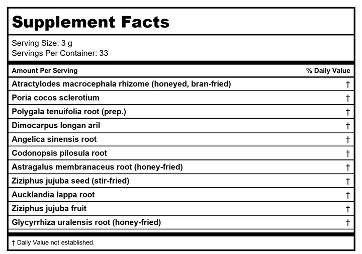Gui Pi San, Extract Powder, 100 grams, Plum Flower by MayWay - Supplement Facts panel
