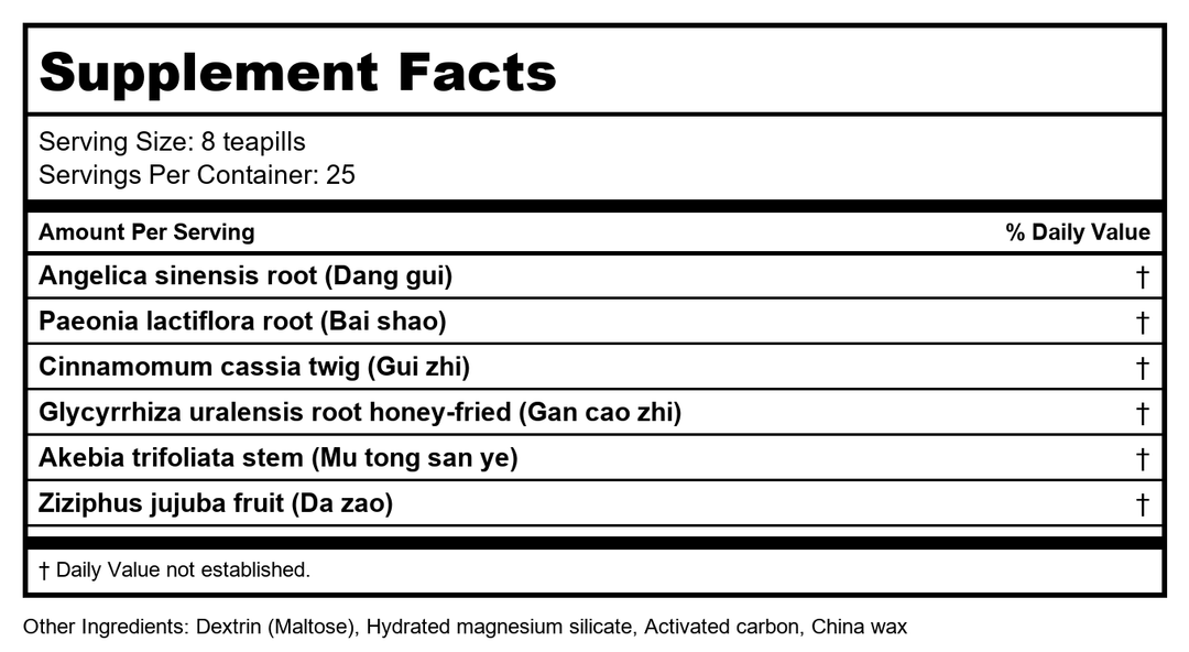 Plum Flower Angelica Dang Gui Teapills- Dang Gui Wan by MayWay - Supplement Facts panel