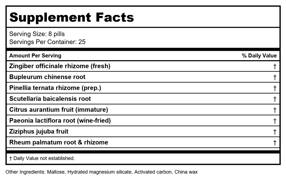 Bupleurum Shu Gan Teapills (Chai Hu Shu Gan Wan) 200 count Plum Flower by MayWay - Supplement Facts panel