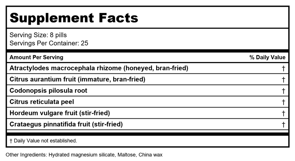 Jian Pi Wan  Healthy Digestion Teapills  200 ct  Plum Flower by MayWay - Supplement Facts panel