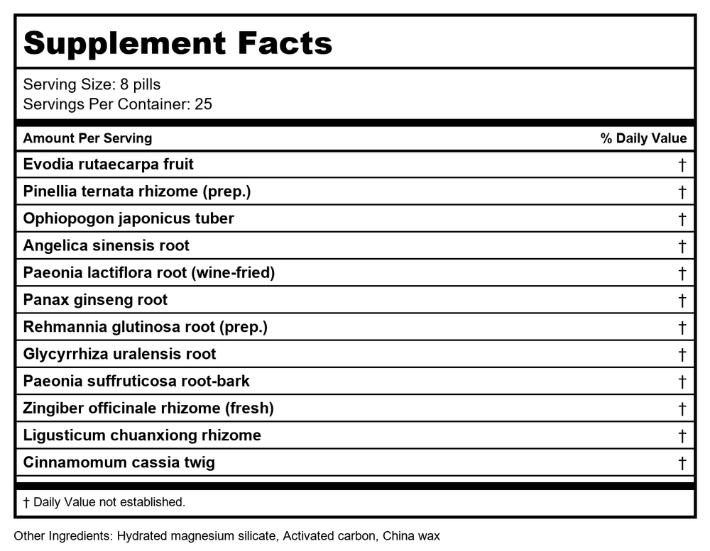 Plum Flower Warm Cycle Teapills Wen Jing Wan 200 ct by MayWay - Supplement Facts panel