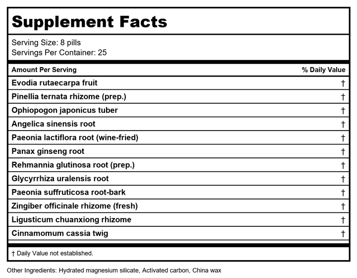 Plum Flower Warm Cycle Teapills Wen Jing Wan 200 ct by MayWay - Supplement Facts panel